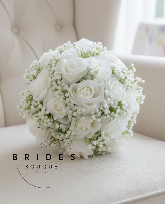 silk rose wedding bouquet with gypsophila realistic bridal flowers any colours uk