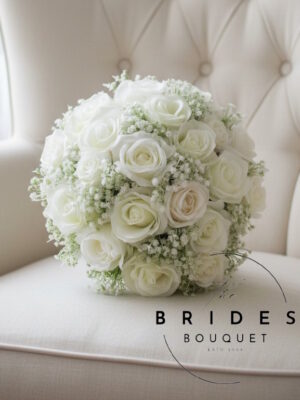 Gypsophila silk rose wedding bouquet with artificial roses and baby's breath