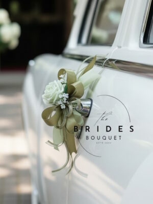 Bridal car floral bow decorations with ribbon detail