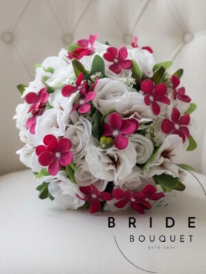 Silk pansy, rose and hydrangea ready to ship bridal bouquet