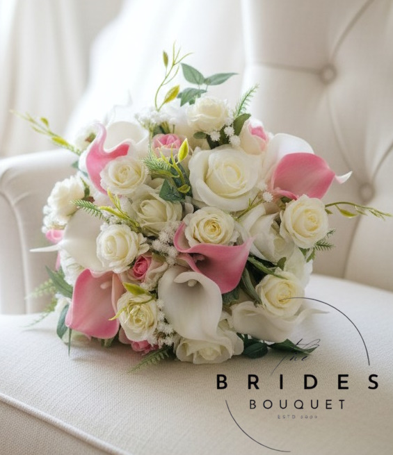 pink and cream silk wedding bouquet ready to ship fast delivery