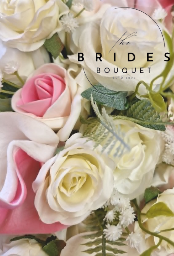 ready to ship wedding bouquet with pink blush calla lily and cream roses