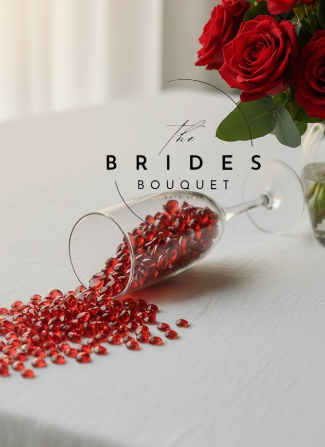 red table scatter crystals wedding party decor