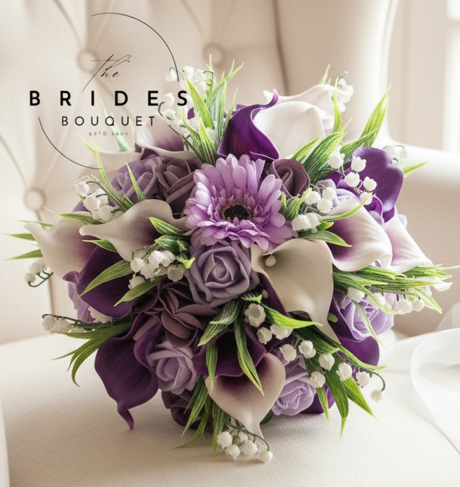gerbera rose calla lily and artificial lily of the valley wedding bouquet for brides tri colour