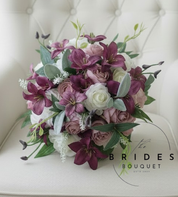mauve pink silk rose and orchid wedding bouquet ready to ship bridal bouquet for uk brides