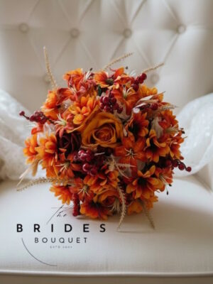 Burnt orange and burgundy silk wedding bouquet – Ready to Ship
