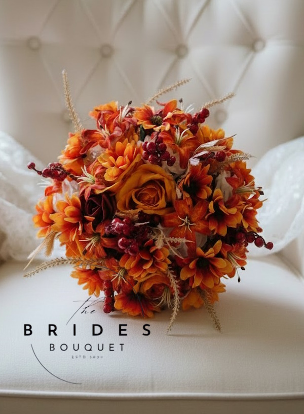 burnt orange burgundy silk rose winter autumn wedding bouquet ready to ship Burnt orange and burgundy silk wedding bouquet – Ready to Ship