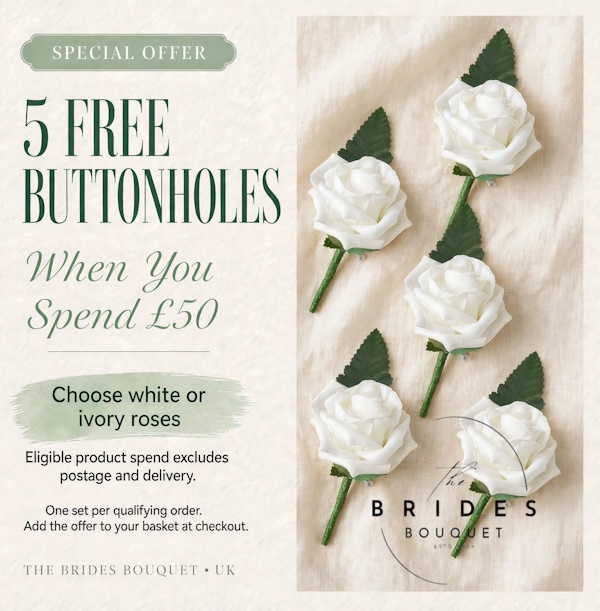 5 free rose buttonholes when you spend 50 pound