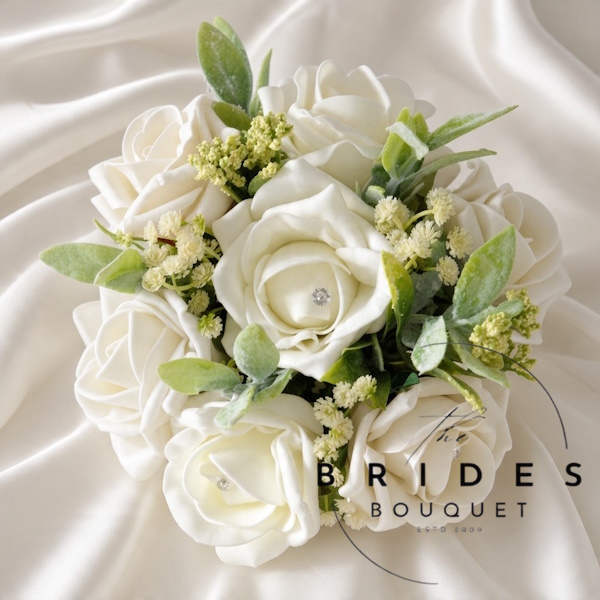 flower girl wedding bouquets natural look artificial rose bridesmaids boquuets with lambs ear