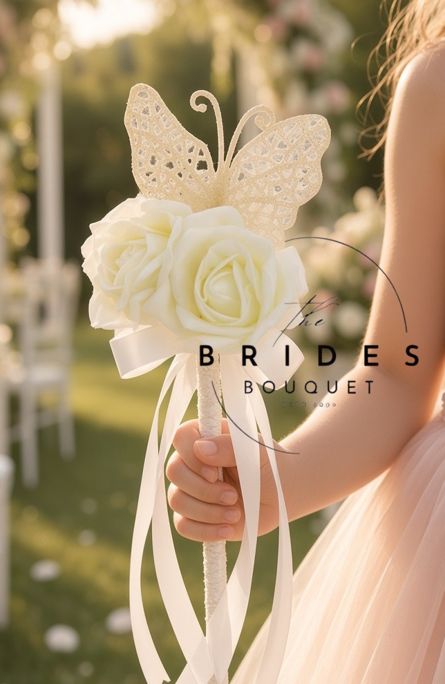 flower girl wedding wand shimmering butterfly and rose bridesmaids artificial wands