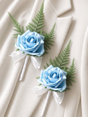 set of 2 artificial rose wedding buttonholes in any colours