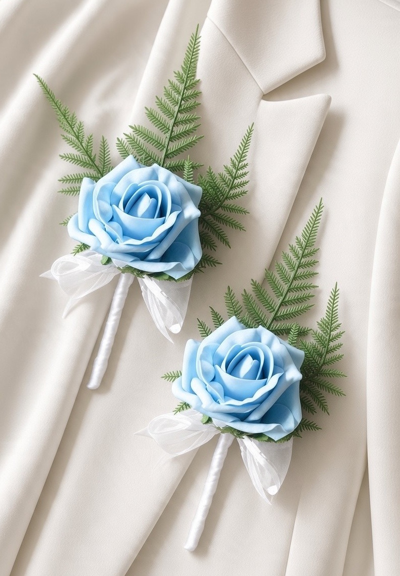 groom and best man buttonhole set any colour rose and ribbon set of 2 artificial rose wedding buttonholes in any colours