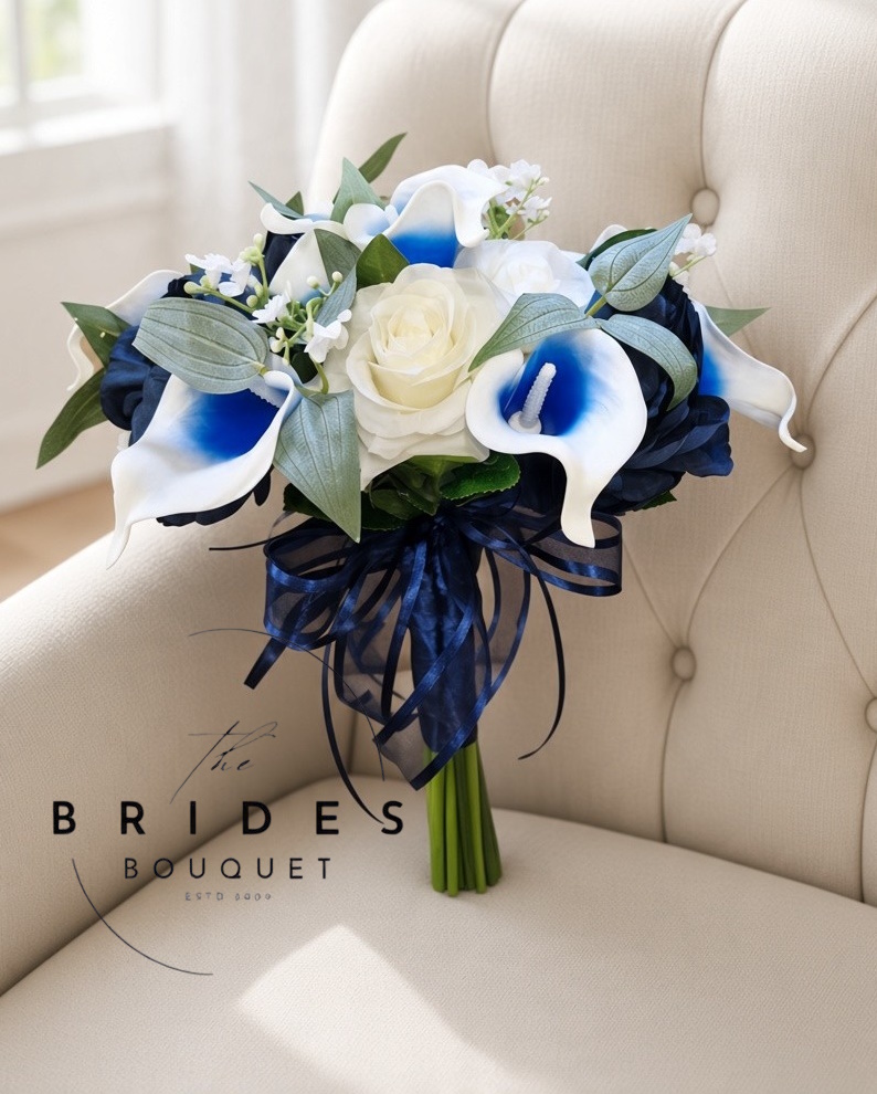 navy blue and white ready to ship bridal bouquet uk