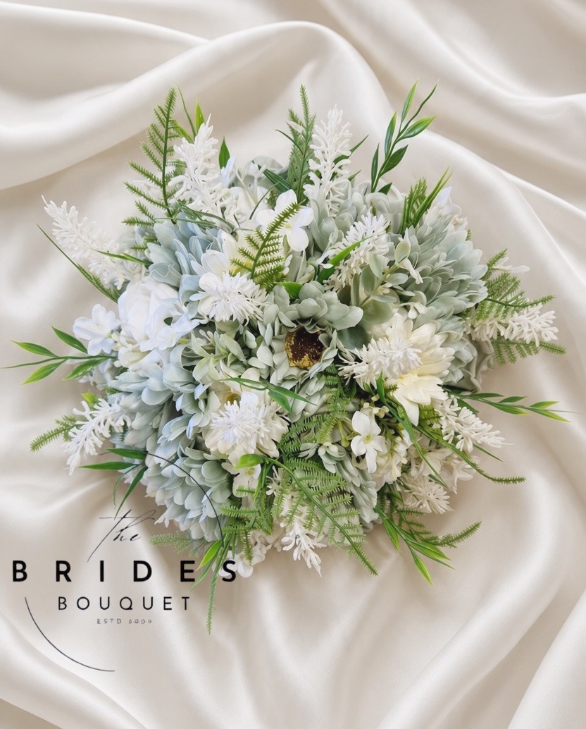 sage green and ivory silk wedding bouquet ready to ship uk fast delivery
